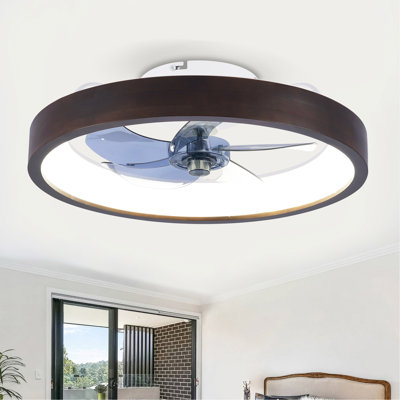 Ventilateur de plafond encastré moderne de 20 po avec lumières (DEL), ventilateur à intensité variable à intensité variable 3000-6500K, 6 vitesses, moteur à courant continu silencieux pour le salon, la chambre à coucher, la cuisine - bois et blanc