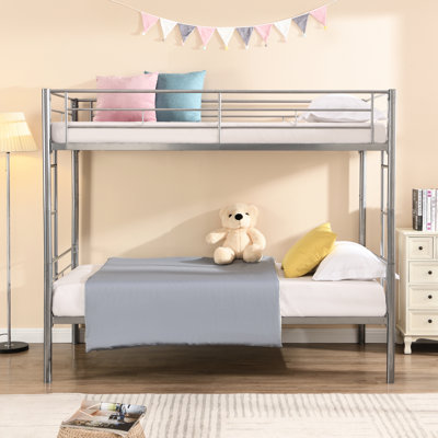 Lit superposé en métal argenté - chambre moderne au choix économiseur d'espace, construction, sommeil tranquille et stable, grand roulement, escalier sécuritaire, installation simple au-dessus, assemblage facile avec des instructions claires, toutes les pièces incluses, sans boîte