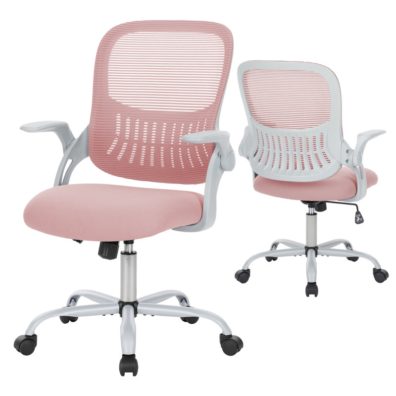 Chaise de bureau ergonomique en filet Azaryia, Gris, Rose