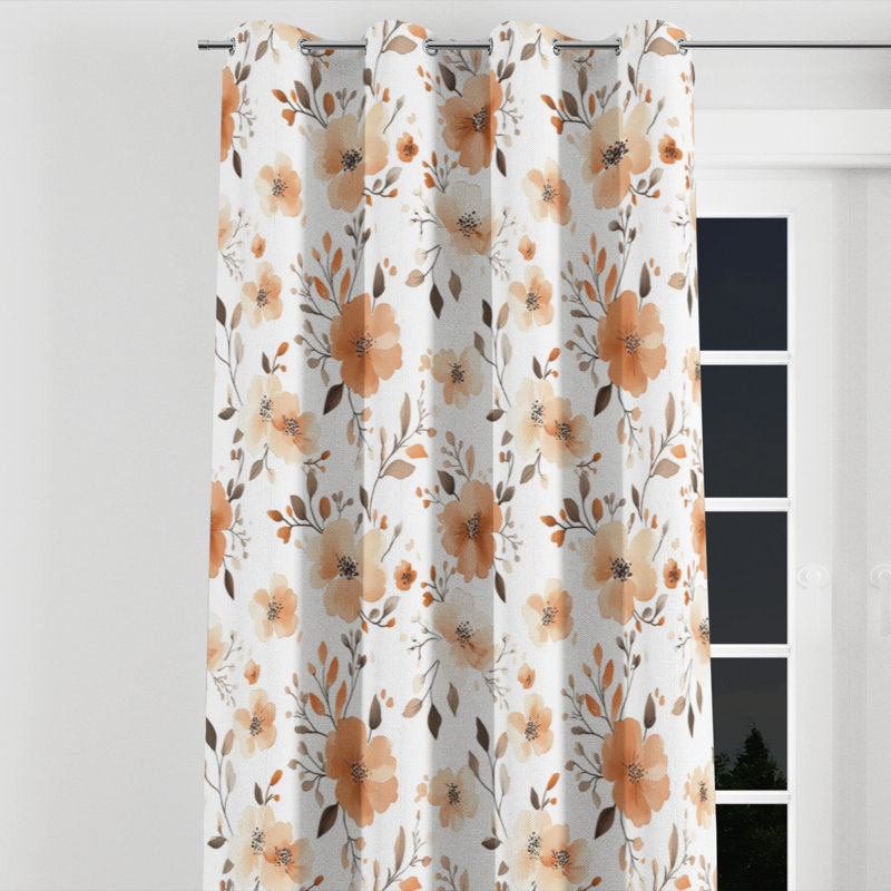 Rideaux à motif floral - 1 panneau de rideau à œillets orange rouille, L 52 po x L 108 po, Œillets argentés
