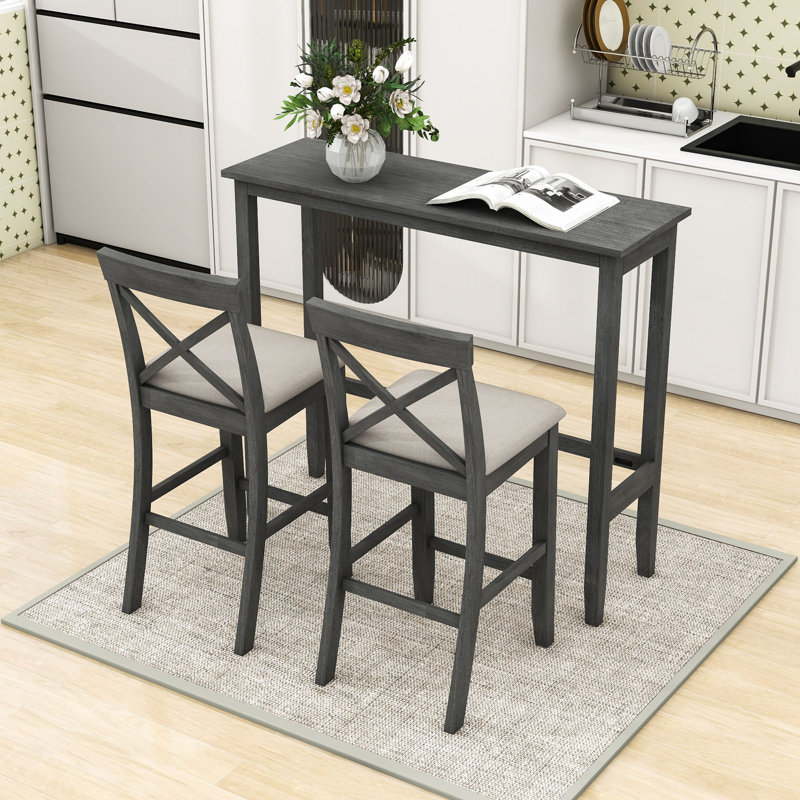 Ensemble repas avec table rectangulaire et 2 chaises rembourrées, Gris