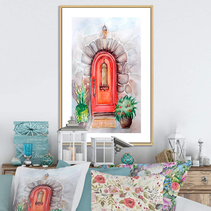 Porte rétro vintage floral II - peinture, H 36 po x l 24 po x P 1 po, Cadre flottant brun