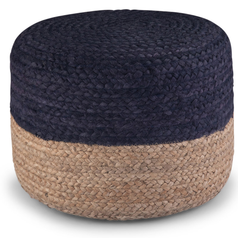 Lydia 18"W Handcrafted Jute Round Pouf, Aqua/Natural