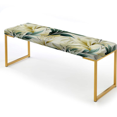 Serene Ferns - Plants Upholstered Gold Bench