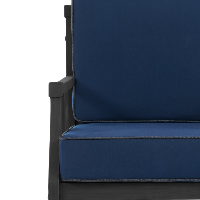 Ensemble de conversation d'extérieur en teck pour quatre personnes avec coussin et deux tables d'appoint, Marine, Noir