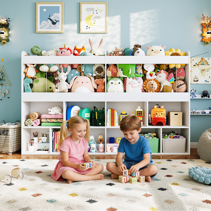 39.4"H Nursery Toy Boxes Organizer,240L Kids Stuffed Animal Storage with 10 Open Cube Bookcase,Kids Bookshelf for Playroom, Kids Room, Nursery, Living Room(White)