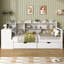 White Single Bed Frame with Storage Drawers, Bookcase Headboard & Integrated Desk, Wooden Bed with USB Charging Station