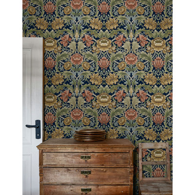 Harry & Grace Dark Blue Acanthus Floral Cameo Peel And Stick Wallpaper
