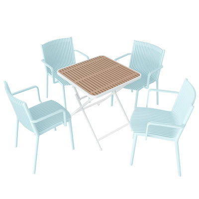 Brandon Outdoor 4-Person Dining Set with Stackable PP Armchairs & Square Table, Weather-Resistant Patio Furniture Set