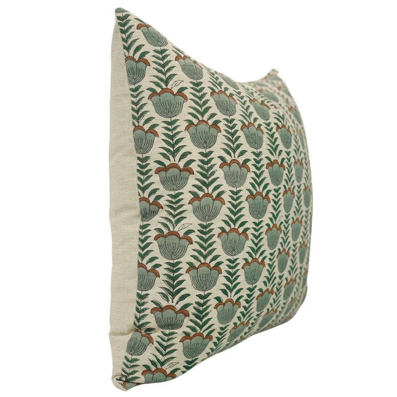 Artisan Floral Block Print Cushion Cover Boho Style Decorative Pillowcase for Living Room & Bedroom, 36"H x 14"W, Rectangular