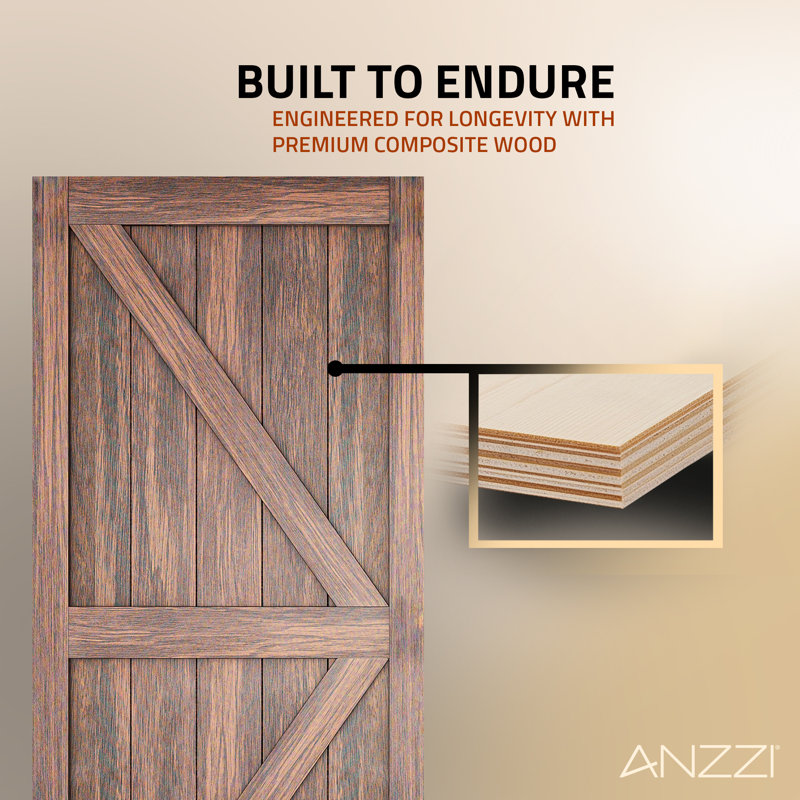 Brown 36" x 84" Sturdy Wood Sliding Barn Door