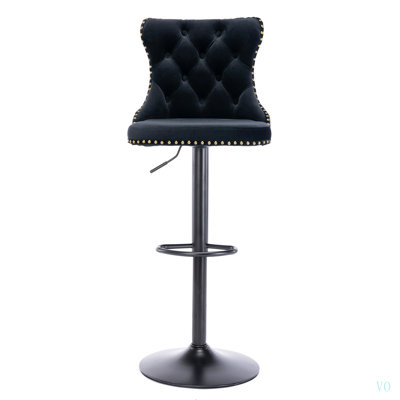 Tabourets de bar pivotants en velours, hauteur d'assise réglable de 63,5 à 84 cm, base de 45 cm, tabourets de bar modernes et confortables avec dossier capitonné, parfaits pour la maison, un pub ou un îlot de cuisine, ensemble de 2