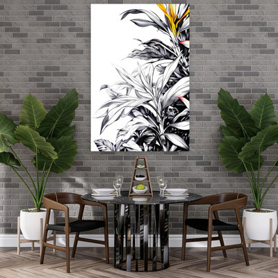 Monochrome Tropical Bloom Abstract Bold Elegant Bird Flower Nature Wall Art