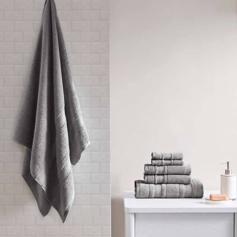 Super Soft Cotton Quick Dry Bath Towel 6 Piece Set, Dark Gray