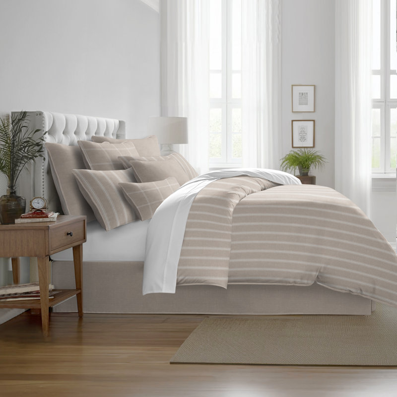 Shay Broad Ticking Stripe Natural Cotton Comforter Set  8 Piece, King Comforter + 7 Additional Pieces