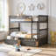 Lit superposé convertible avec tiroirs, structure en bois massif avec barrière de sécurité et rangement sous le lit-1232669730-1232669757