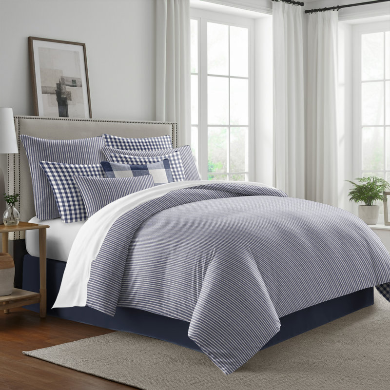 Ensemble d'édredon 8 pièces en coton indigo / ivoire, Édredon pour lit simple + 7 pièces supplémentai