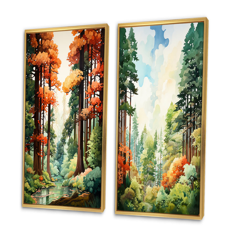 «Redwood Shimmering Tree Heights», 2 pièces, H 24 po x l 20 po, Encadrement doré