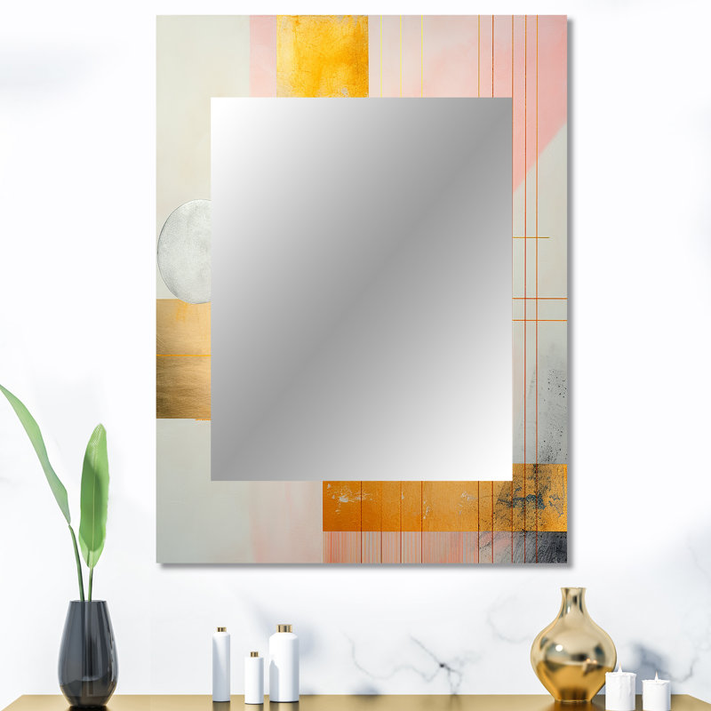 Geometry of Serenity In Pink Vintage Gold I - Geometric Unique Wall Mirror Decor, Gold Large Mirror, Printed Metal Art