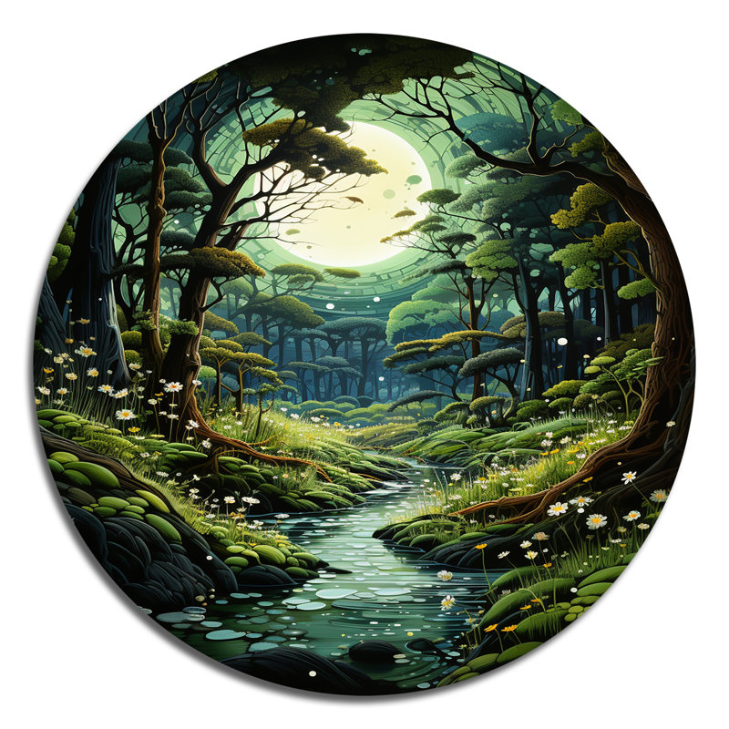 «Forest Enchanted Forest Pastoral I», art rond en métal, H 16 po x l 16 po
