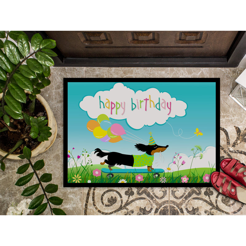 Tapis de porte pour l’extérieur antidérapant joyeux anniversaire teckel, H 0,25 po x l 27 po x P 18 po