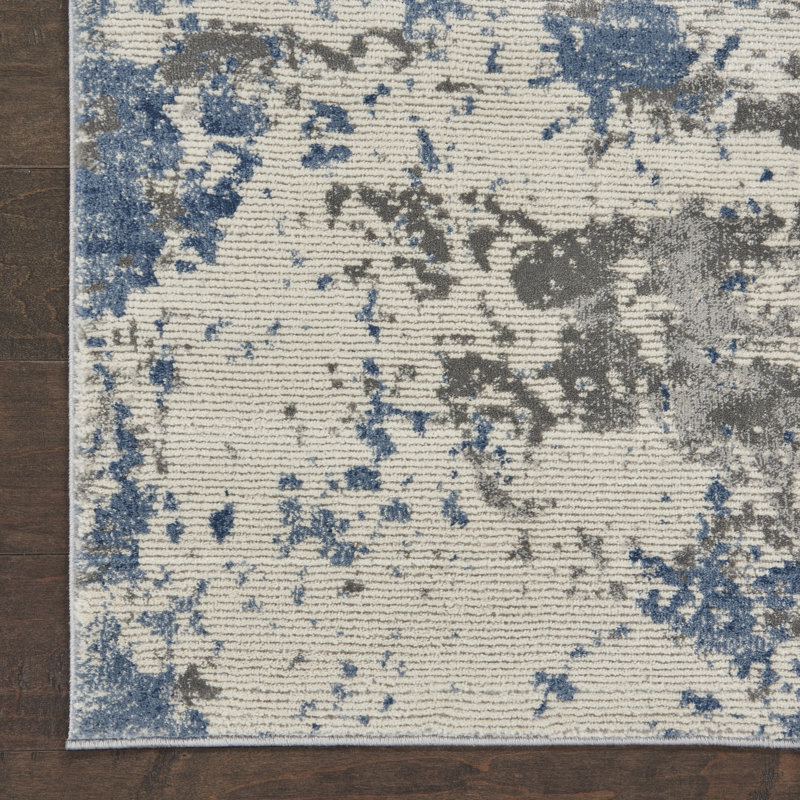 Abstract Blue/Gray/Cream Area Rug, Runner 2'2" x 7'6"