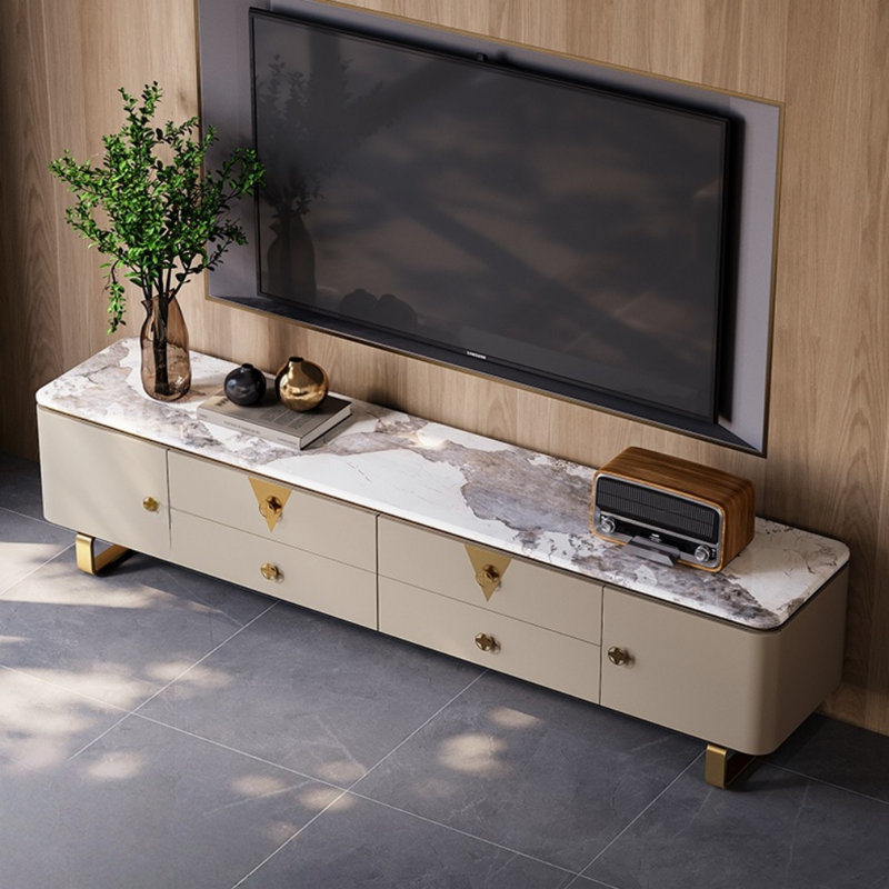 Meuble télé moderne et créatif, H 20,47 po x l 78,74 po x P 17,72 po, Blanc cassé