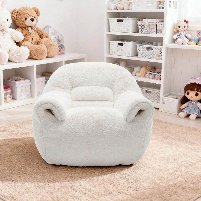 Fauteuil à billes Comfy, Fausse fourrure blanche