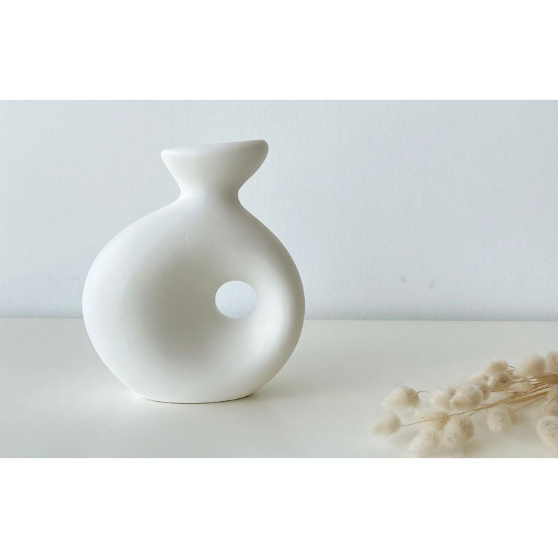 Conzuelo Ceramic Table Vase, White, 16cm H x 14cm W x 7cm D