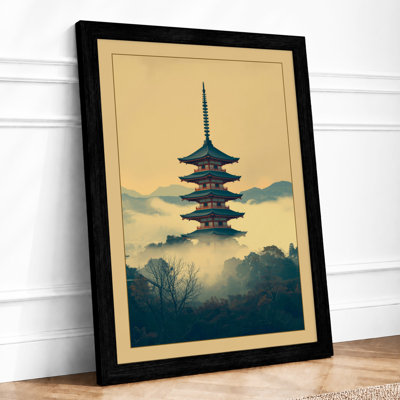 Pagoda in Mist Japandi - Framed Print