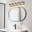 Luminaire de salle de bain à intensité variable Modern Farmhouse avec verre ensemencé et contre-plaque en placage de bois-176119491-176119489