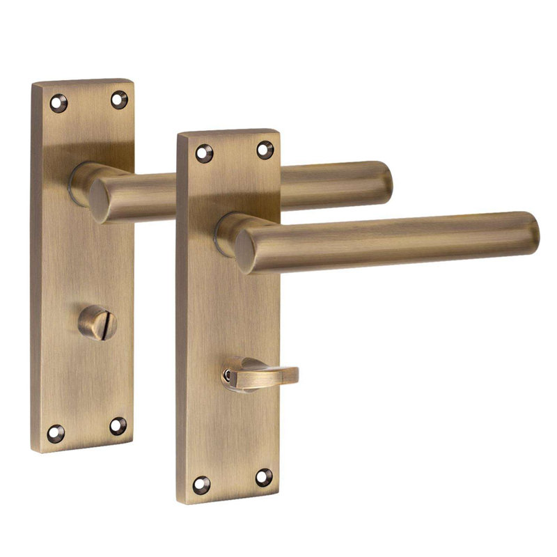 Golden Grace 1 Pair Victorian Straight T-Bar Bathroom Door Handle Antique Brass Metal Tubular Latch Mortise Lock Set with Fixing Screws - 150mm x 40mm