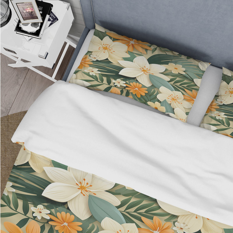 Mango Bloom Tropical Pattern II - Ensemble de housse de couette tropical, Housse de couette pour très grand lit et 2 très