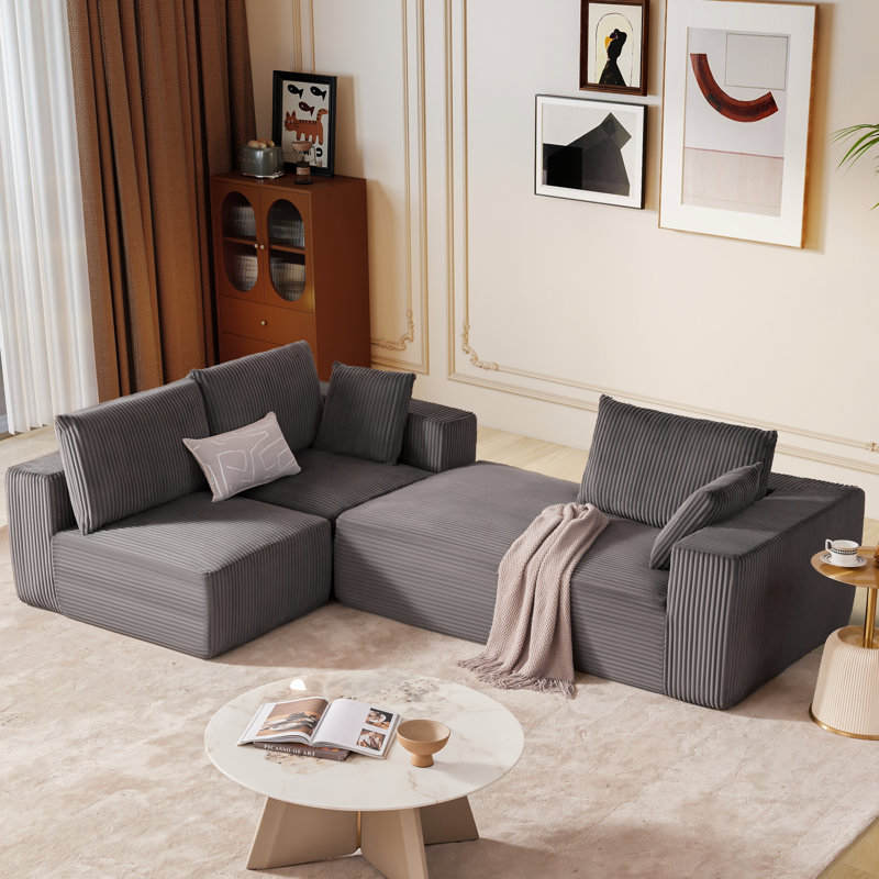 Canapé modulaire Boneless de 109 po avec siège profond, canapé modulaire Cloud avec méridienne en forme de L pour la chambre à coucher du salon - aucun assemblage requis