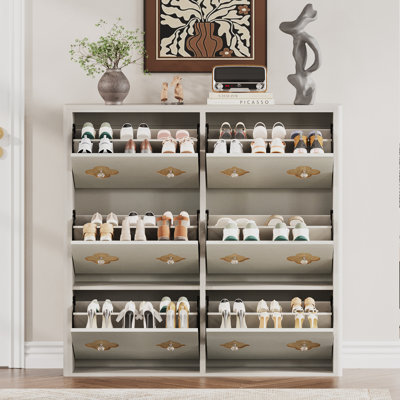 Shoe Cabinet with Flip Drawers, Shoe Storage Cabinet with Adjustable Shelves