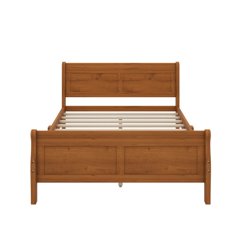 Lit plateforme double en bois avec tête de lit, Chêne