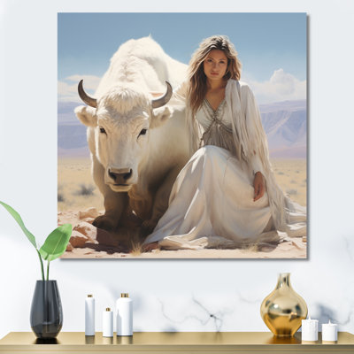 " White Buffola Calf Native Woman I "