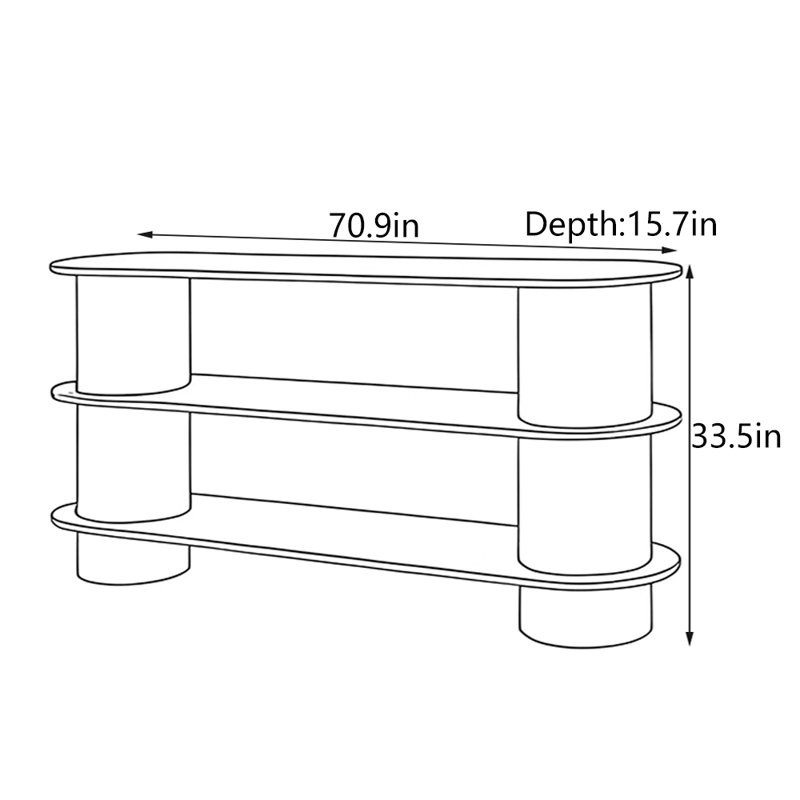Console simple et rétro en bois massif, H 33,5 po x l 70,9 po x P 15,7 po