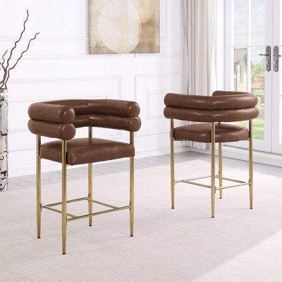 Leathaire Counterheight Chairs With Gold Chrome Base