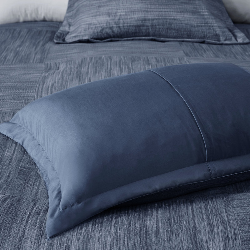 Printed Seersucker Comforter Navy King 7 Piece Fabric Material