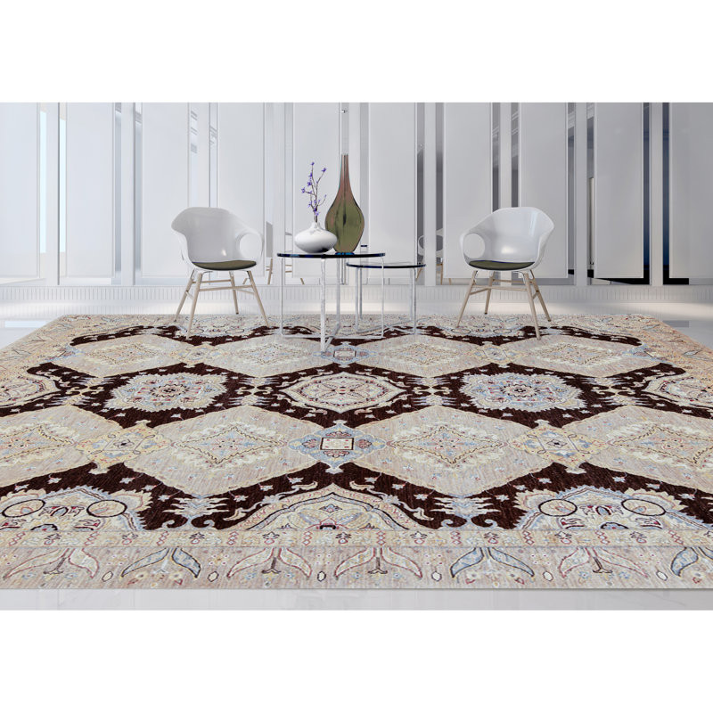 Tapis gris de haute qualité noué à la main
