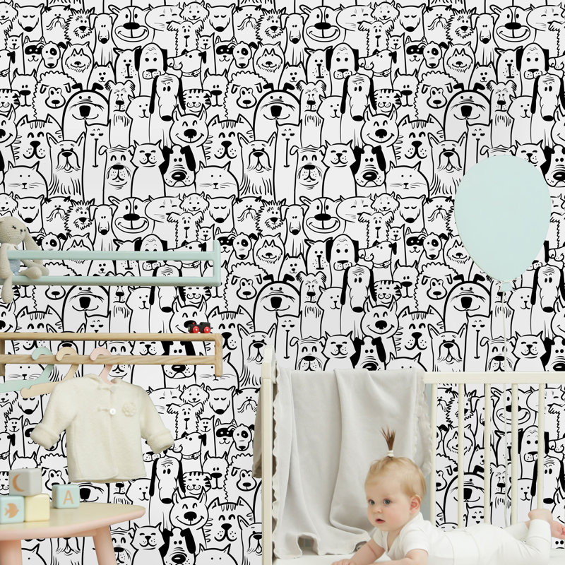 Cats With Dogs Peel And Stick Wallpaper, 16.67" L x 25" W