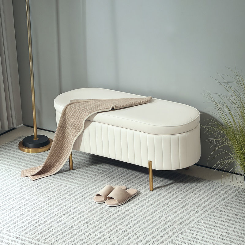 Banc de chambre rembourré, banc repose-pieds capitonné Channel, blanc crème, Blanc, crème