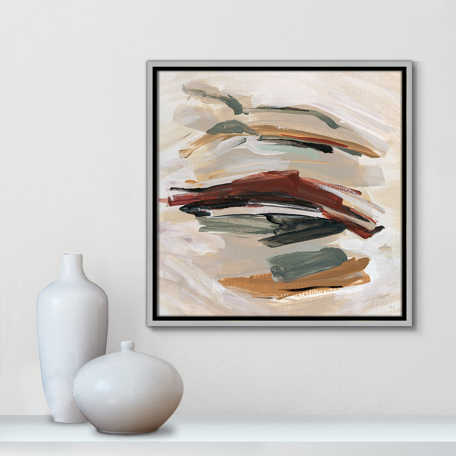 Spring Shadows by Susan Jill - Floater Frame Painting on Canvas, Silver , 17.5" H x 17.5" W