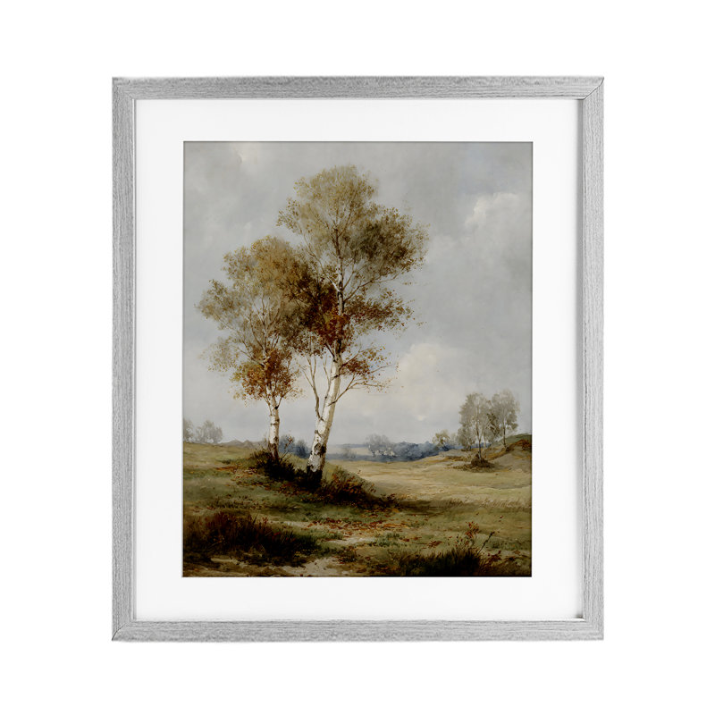 «Autumn Countryside Trees», reproduction sous verre encadrée, design par LSR Design Studio, Cadre de ferme gris