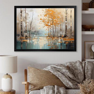 «Birch Woods Golden Reflections I - Tree Birch», art mural encadré