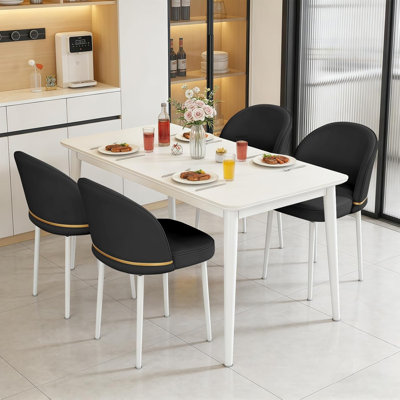 HDHNBA Set Of Four 360 Degree Swivel Faux Leather Dining Chairs Curved Back Anti Slip Legs