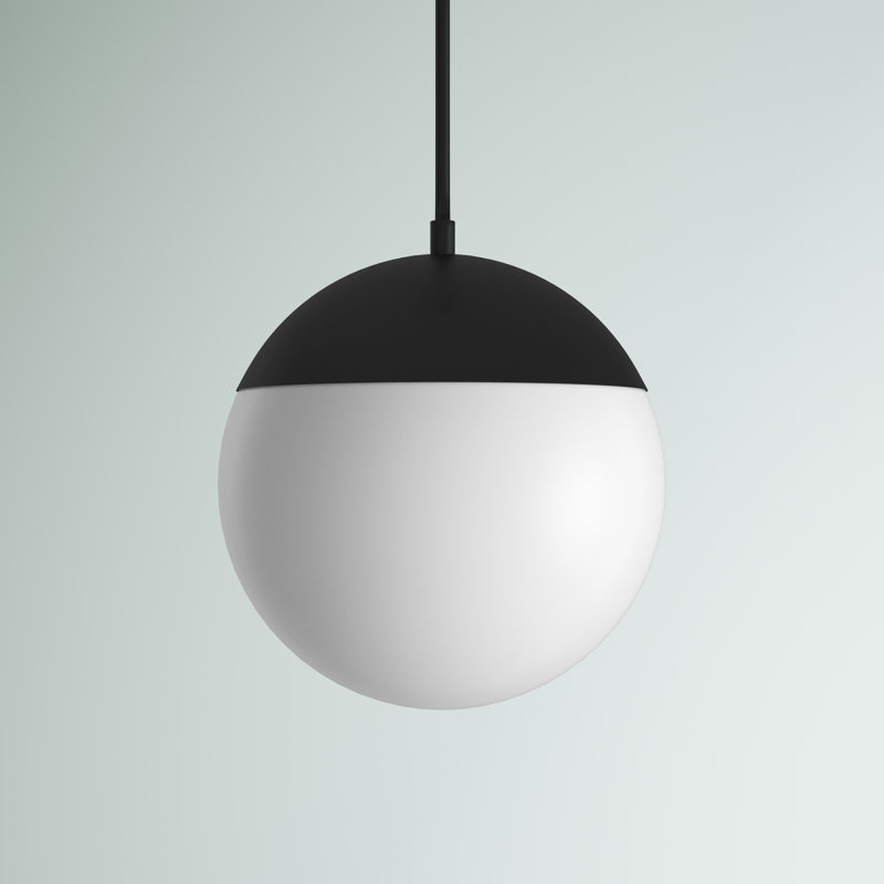 Luminaire suspendu simple à intensité variable 1 lumière Yearby Yearby, H 65 po x l 10 po x P 10 po, Blanc givré, Noir