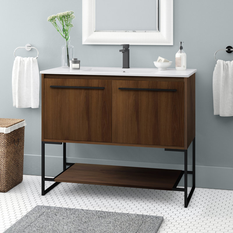 Gerard 40'' Single Bathroom Vanity with Porcelain Top, Walnut Brown