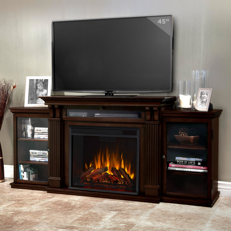 Calie 67'' TV Stand with Fireplace, Dark Walnut